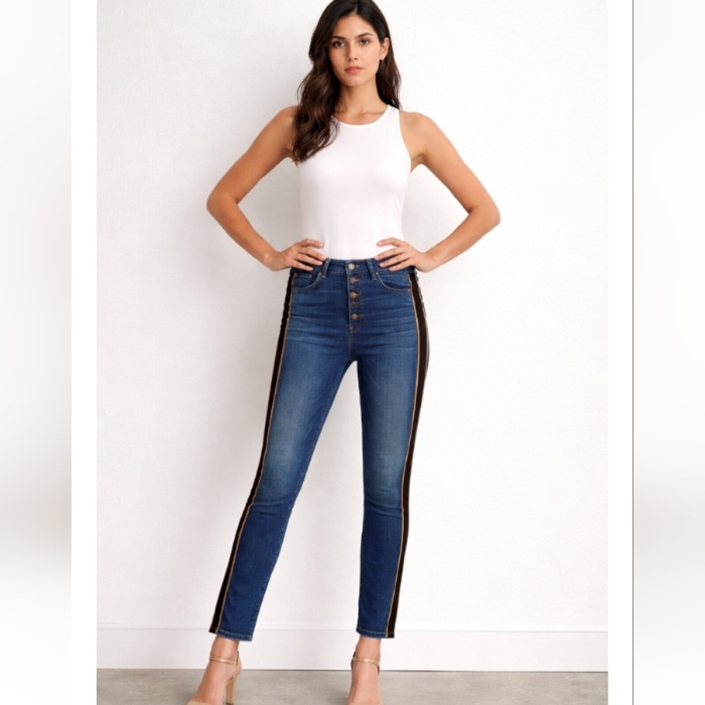 Veronica Beard Debbie 10" Skinny Jeans Side Stripe Size 26 Button Fly